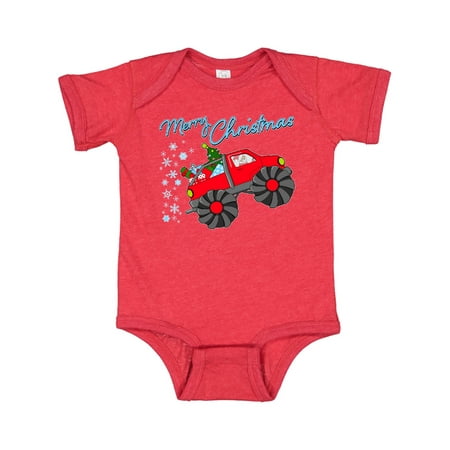 

Inktastic Merry Christmas- Santa drives a monster truck Gift Baby Boy or Baby Girl Bodysuit