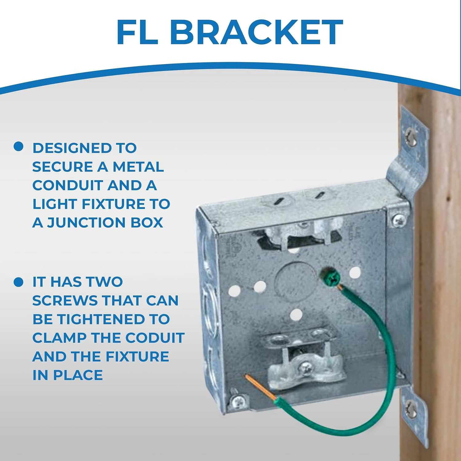 OHLECTRIC 4" Square Welded Box 2-1/8" Deep, Eccentric KO Boxes with MC Clamp, FL Bracket, Ground Screw & Pigtail –Galvanized Steel Welded Junction Boxes are Installed in Walls or Ceilings (4-Pack)