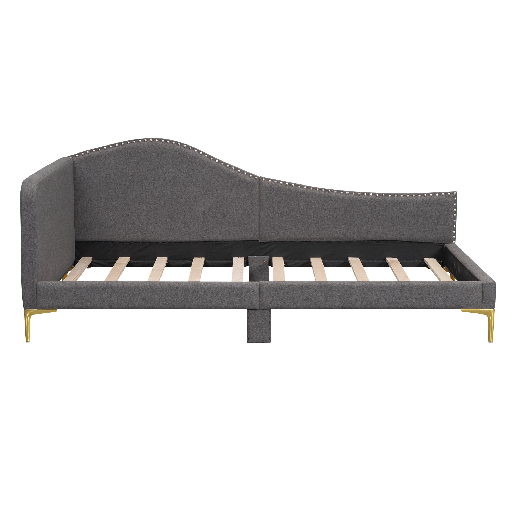 Twin Size Upholstered Daybed for Kids and Adults, Twin Daybed with Headboard and Armrest, Support Legs,Gray