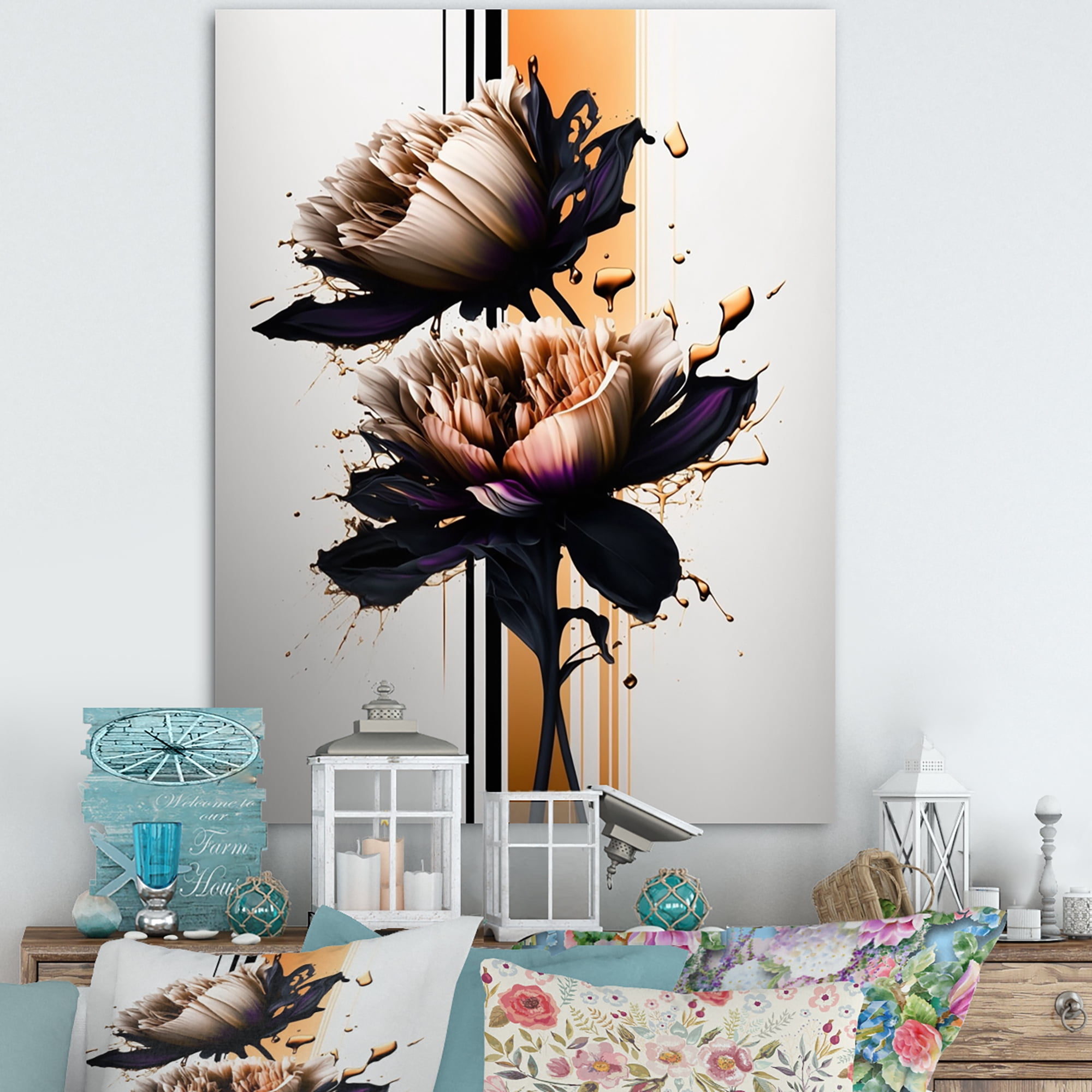 Designart Orange Dahlia Flower On Abstract Fusion I Canvas Wall Art