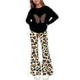 thumbnail image 2 of Spazoro Girls Outfit Set, Long Sleeve Animal Print Elastic Waist Loose Fit Crewneck Flared Leg Casual Graphic Top and Pants 2 Piece Outfits Black Size 12-13, 2 of 8