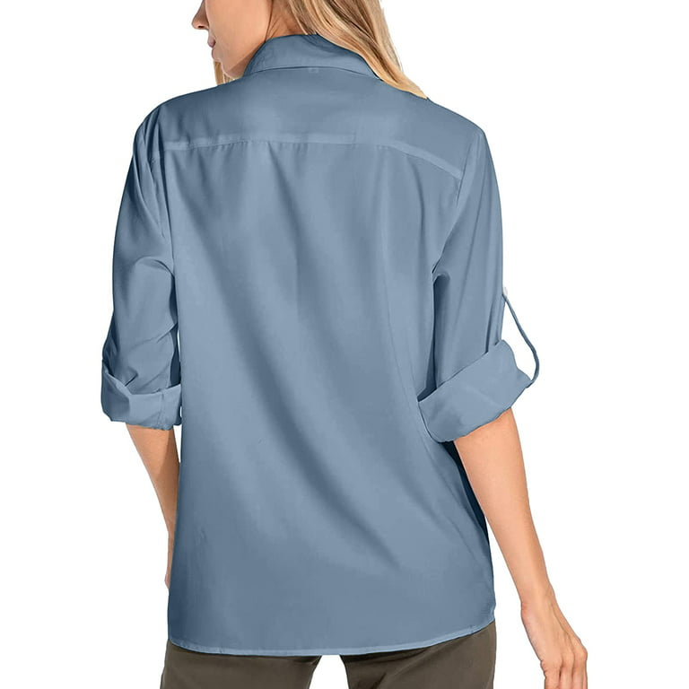 CLZOUD Womem Shirts Light Blue Polyester Womens Shirts UPF 50+ Sun