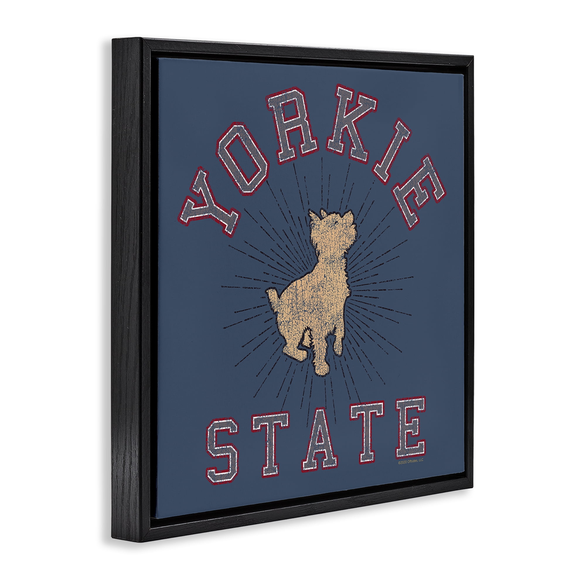 Stupell Industries Varsity Yorkie State Novelty & Humor Painting Black Floater Framed Canvas Art Print Wall Art, 18 x 18