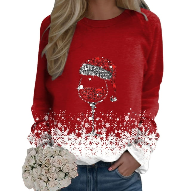 Kcodviy Chandails en Molleton de Noël pour Femmes, Vintage, Col Rond, Décontracté, Manches Longues, Ample