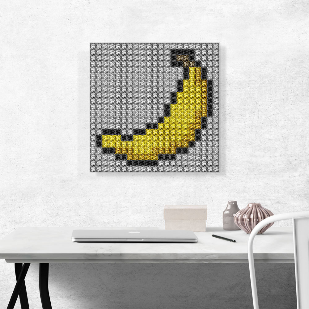 ARTCANVAS Yellow Banana Fruit Emoticon Jewel Pixel Canvas Art