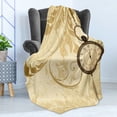 thumbnail image 4 of Clock Soft Flannel Fleece Throw Blanket, Vintage Grungy Background Design with Pocket Watches on Chain Romantic Retrort Print, Cozy Plush for Indoor and Outdoor Use, 70" x 90", Brown, by Ambesonne, 4 of 5