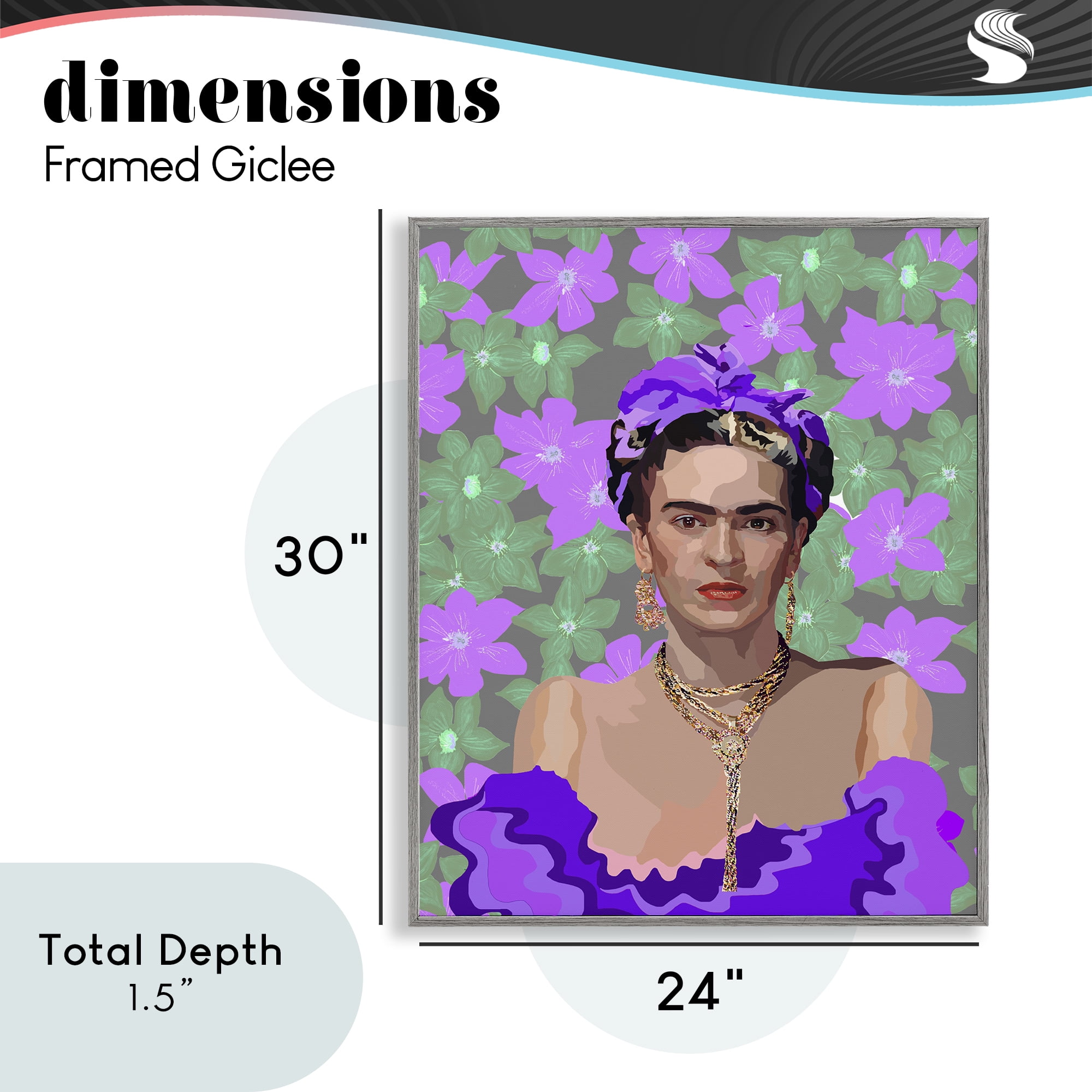 Floral Reverie Frida Gray Framed Giclee Art, design by Lynnda Rakos