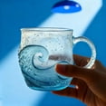 thumbnail image 5 of 2 Pcs Handcrafted Sea Wave Glass Mug, 12 oz with Unique Textured Design, Perfect for Coffee & Tea, Handcrafted Glassware for Ocean & Beach Lovers, 5 of 8