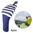 thumbnail image 3 of Paquete de 4 para cabezas de palos para golf con con etiqueta de número intercambiable cuello Golf Hybrid , Raya azul Raya azul oscuro Soledad Fundas para cabezas de palos de golf, 3 of 9