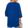 thumbnail image 7 of Lenpel Women's Plus Size Tops 3/4 Length Sleeve Crew Neck Cut out T Shirts Soft Casual Tees Loose Tunic Blouses(Blue,4X-Large), 7 of 7