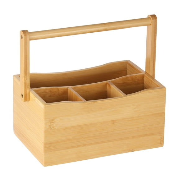 Bamboo Silverware Caddy with Handle 4 Compartments Utensil Holder Farmhouse Cutlery Holder Organizer for Kitchen Bathroom Bedroom
