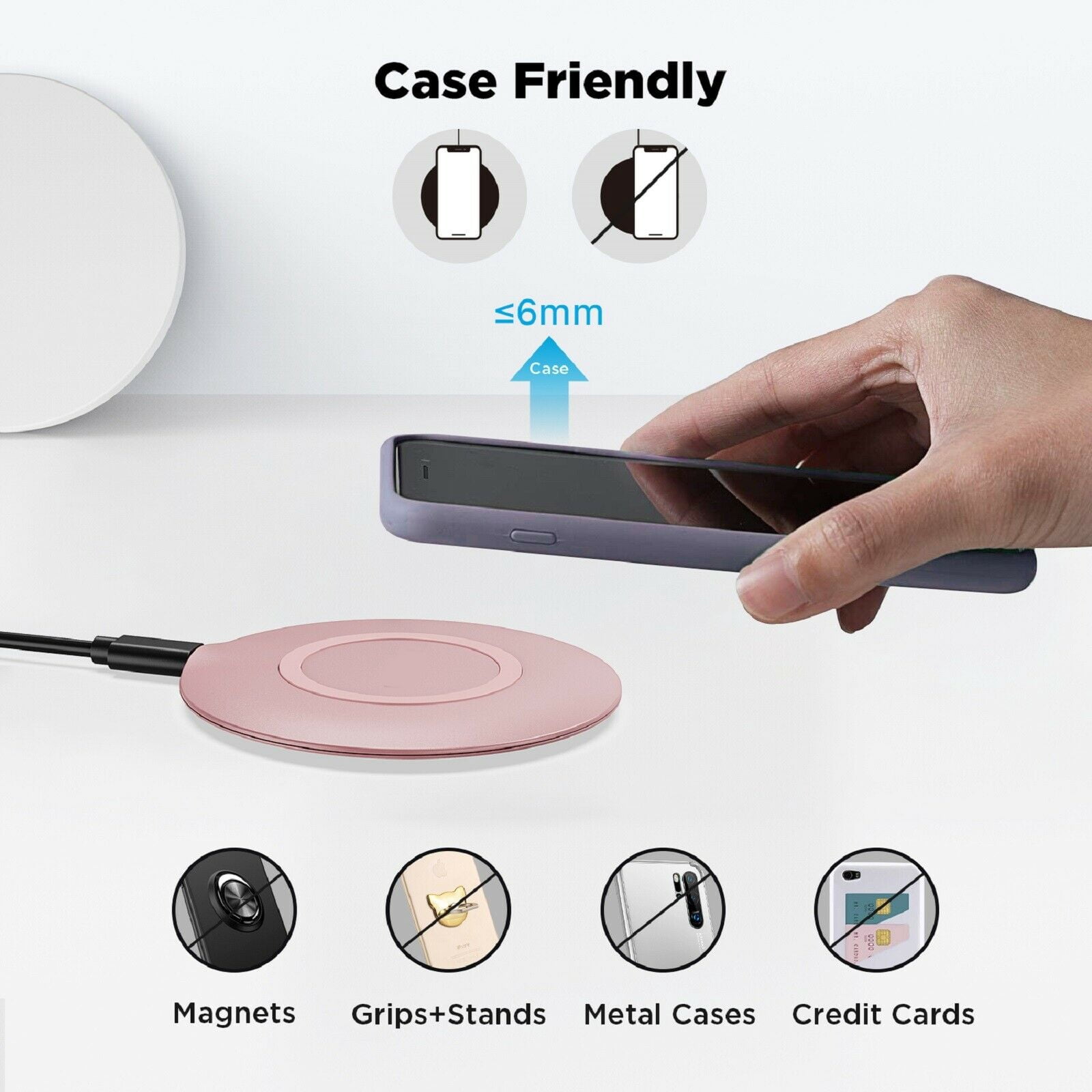 15W Wireless Charger Compatible With iPhone 16e/17e - Fast Pink Charging Pad Slim Quick Charge