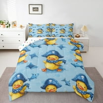 jejeloiu Funny Duck Full Size Comforter Sets,Navigation Theme Bedding Comforter Set,Blue Fish Stars Bedding Sets For Boys Teens,Ultra Soft Home Decor Reversible,3pcs