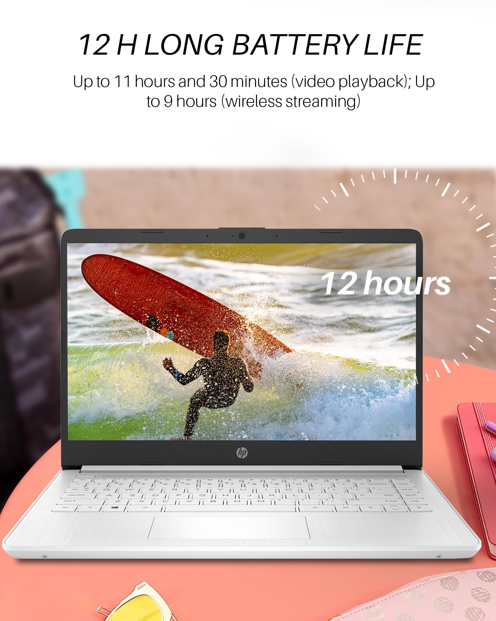 HP 14 Inch Laptop for College Students, Ultral Light Laptops for Business, Intel Celeron N4120, 16GB RAM + 320GB Storage (64GB eMMC+256GB MSD), 1-Year Office 365, White, Windows 11 S