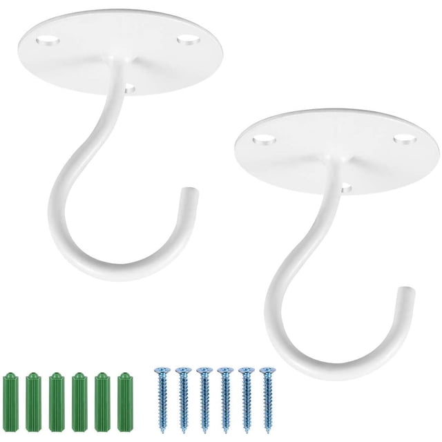 Ganchos de techo oso de fresa para plantas colgantes Acero inoxidable 2 piezas Soporte con tornillos Blanco