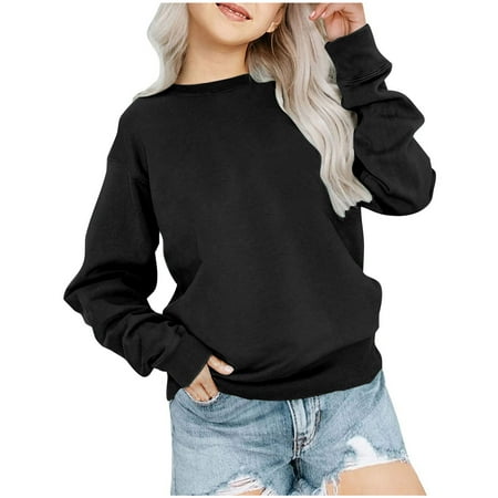 

Virmaxy Toddler Girls Boys Fashion Sweatshirt Kids Solid Color Long Sleeve Padded Blouse Crew Neck Loose Fit Pullover Raglan Tops Fall Winter Trendy Versatile Warm Sweatshirt Black 10Y