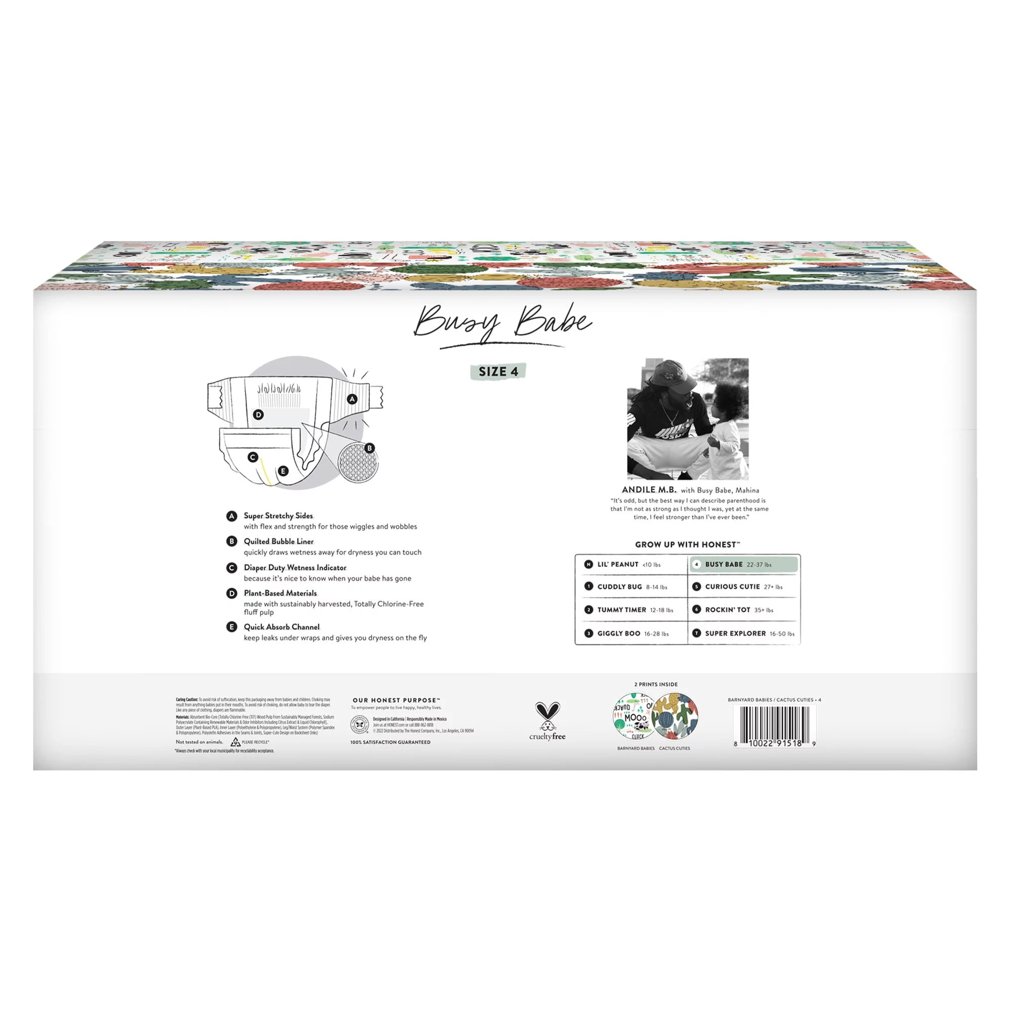 The Honest Company Clean Conscious Disposable Baby Diapers Barnyard and Cactus Prints Size 4 (22–37 lbs) 92 Count