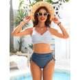thumbnail image 2 of Conjunto de bikini Blooming Jelly de cintura alta a rayas azules para mujer, 2 of 6