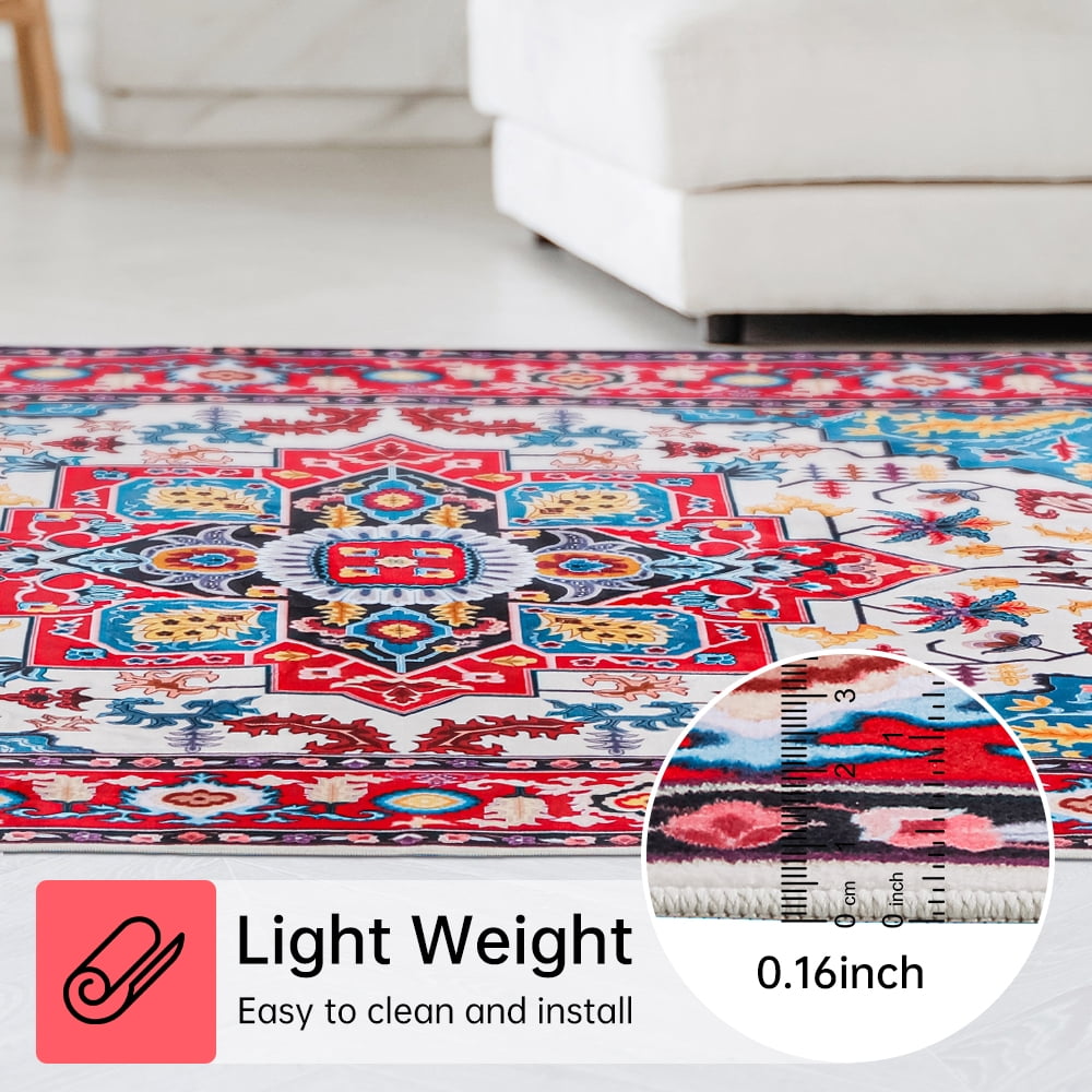 Wondiair 5x7 Non-Slip Washable Area Rug, Low Pile Persian Style Carpet, Bold Tribal Design for Living Room, Dorm and Holiday Decor