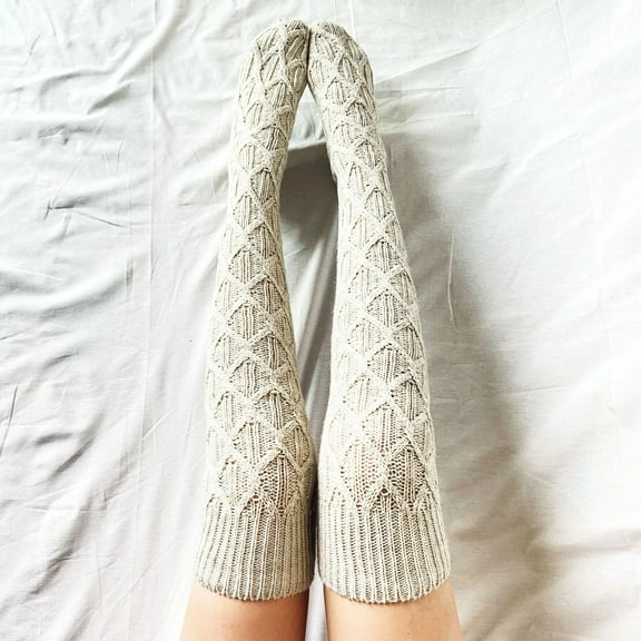 Women's Cable Knitted Thigh High Boot Socks Extra Long Winter Stockings Over Knee Leg Warmers