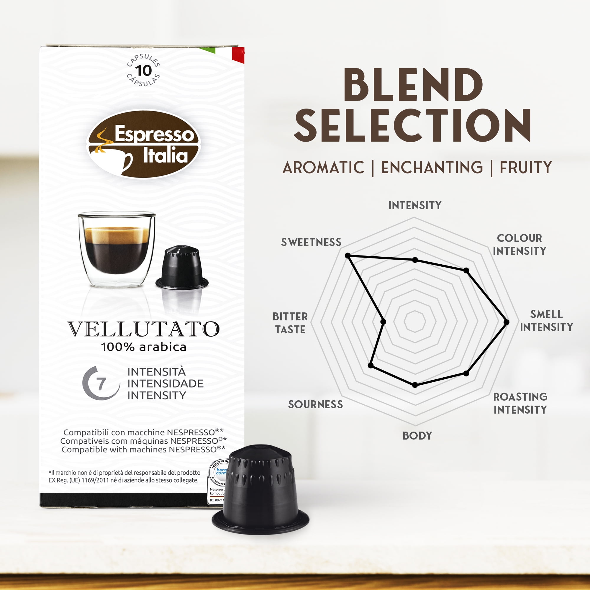 Espresso Italia Pods, Vellutato Coffee Capsule, 100 Espresso Pods  Intensity 7