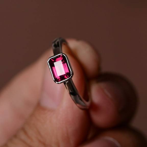 Natural Garnet Ring Silver Gemstone Garnet Jewelry Promise Ring For her