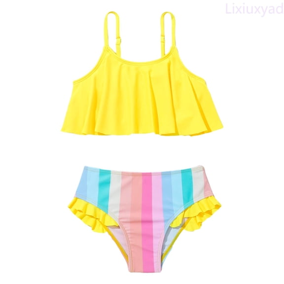 Lixiuxyad Toddler Baby Girls Swimsuit Cute Ruffle 2 Piece Tankni Top And Bikini Bottom Swimwear,2 Piece Swimwear Sets Sizes 3-4 Years Yellow