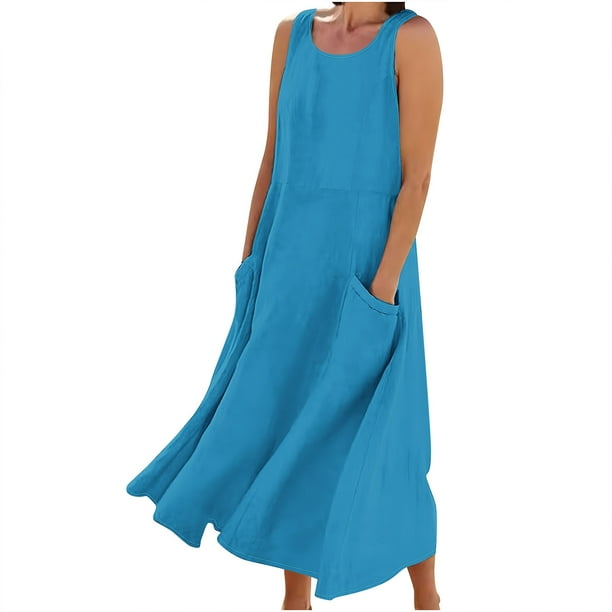 knee length dresses for ladies Loose Linen Dress Aruba in Plum