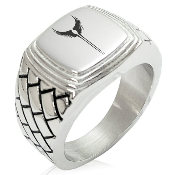 Stainless Steel Rise of the Valkyrie Geometric Pattern Step-Down Biker Style Polished Ring