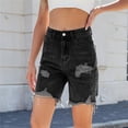 thumbnail image 3 of Pantalones cortos de mezclilla rasgados for mujer, pantalones cortos de verano de talle alto informales desgastados con pantalones cortos dobles pantalones vaqueros con dobladillo crudo deshilachados, 3 of 6