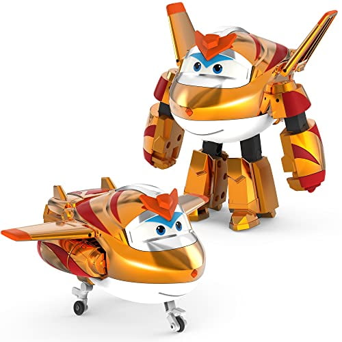 Super Wings 5" Transforming Golden Boy Airplane Toys, Vehicle Action Figure, Superwings Transforming Plane to Robot, Flying Toy Vehicle Playset, Gifts Toys for Kids, Age 3 and Up, Gold