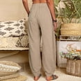 thumbnail image 7 of QLEICOM Womens Slacks Women's Relaxed Fit Straight Leg Pants Fashion Summer Loose Cotton And Linen Pocket Solid Trousers Pants Work Cargo Casual Pants Wide Leg Pants Relaxed Fit Trousers Khaki L, 7 of 7