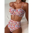 thumbnail image 4 of Eytino High Waisted Bathing Suits for Women Two Piece Swimsuit Floral Print Ruffle Trim Bikini Set Lace Up Front Swimwear M, 4 of 7