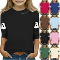 thumbnail image 1 of MKOSPLRT T-Shirts d'Halloween pour Enfants 3-12 Ans Garçons Filles Manches 3/4 T-Shirts Graphiques Col Rond Coupe Ample Hauts Mignons Fantômes Citrouille T-Shirts, 1 of 4