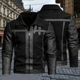 thumbnail image 2 of bbymog Bomber Jacket Men Patchwork Stand Up Collar Pu Faux Leather Jacket Full Zip Motorcycle Oversized Outerwear with Pockets Black XXL, 2 of 8