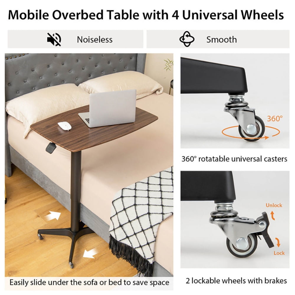 Finihen End Table, Bedside Table, Height Adjustable Mobile Standing Desk with Lockable Wheels, for Living Room, Bedroom, Brown Finihen End Table, Bedside Table, Height Adjustable Mobile Standing Desk with Lockable Wheels, for Living Room, Bedroom, Brown
