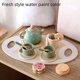 thumbnail image 1 of Juego de té para casa de juegos para niños, combinación de té de la tarde, postre, simulación de tetera, vajilla, juego de cocina de madera, juguetes para cortar, 1 of 5