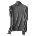 thumbnail image 4 of Mock Neck Tops for Women Long Sleeve Dressy Casual Lightweight Basic Knitted Pullover Sweater Dark Gray L, 4 of 4