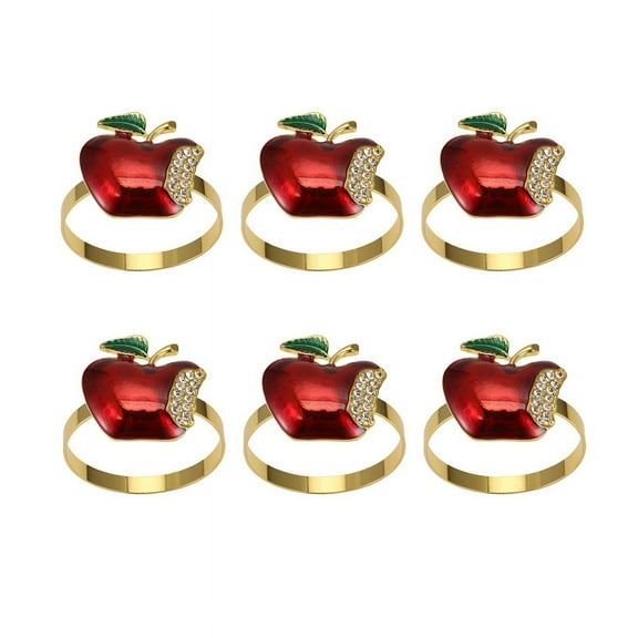 6 x Napkin Rings-Red & gold