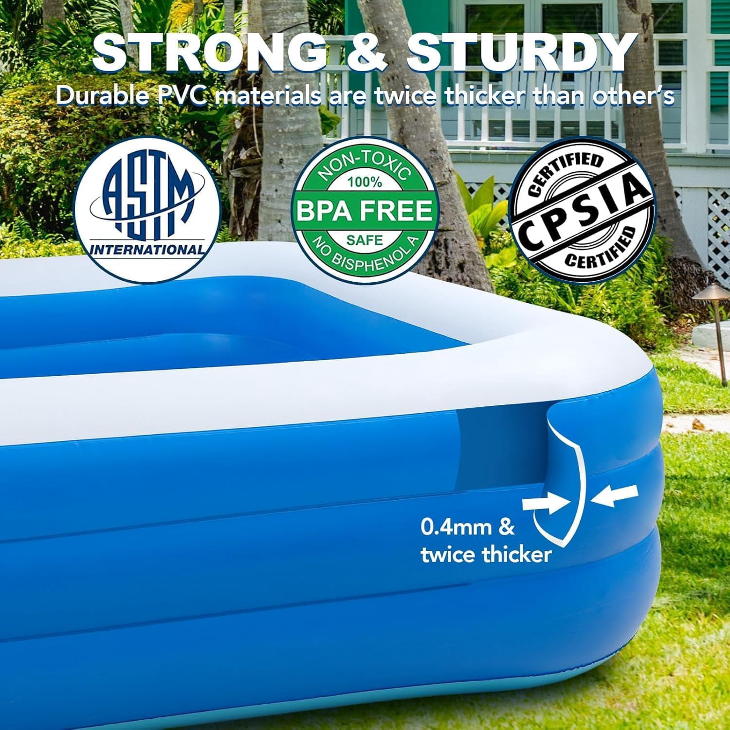 Inflatable Swimming Pools with Pump, Oversized Thickened Blow up Kiddie Pool for Kids, Toddlers and Adults, Above Ground Swimming Pool for Outdoor, Garden, Backyard, Water Party-Plain