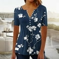 thumbnail image 2 of FAVIPT Women's Short Sleeve Shirts Casual Trendy Summer 2025 Blouses V Neck Button Up Loose Shirts Graphic Printed Pleated Soft Tees Multicolor,L, 2 of 4