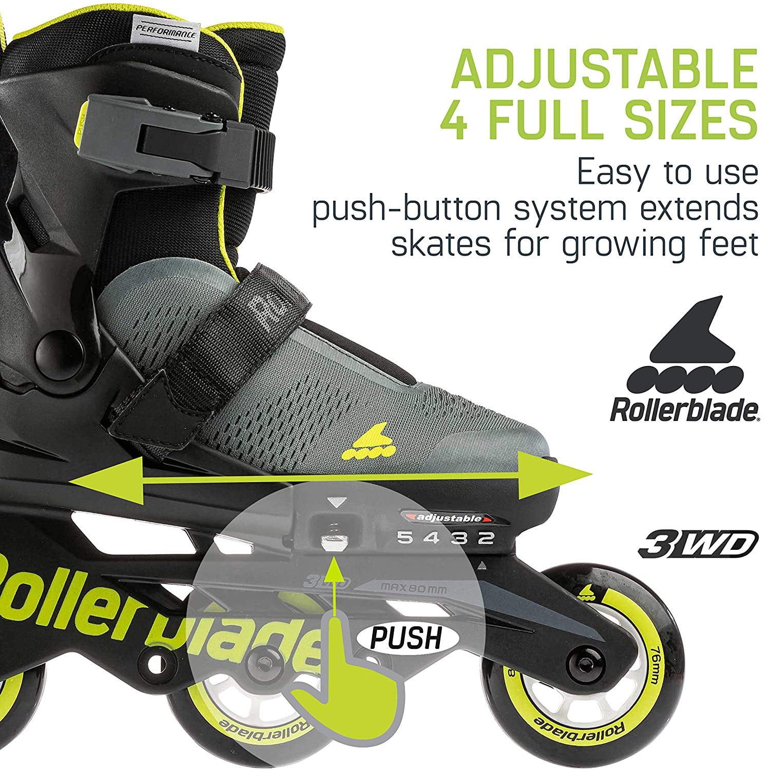 Rollerblade Microblade 3WD Inline Adjustable Roller Skates for Kids