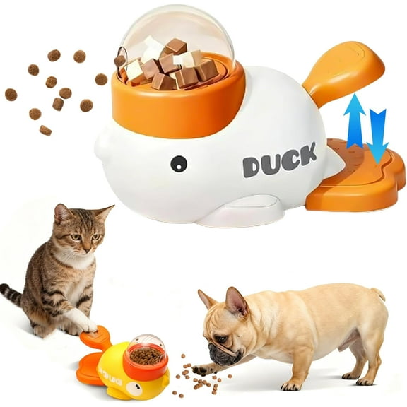 Dog Feeder Puzzle Toy Duck, Anti-Slip Dog Treat Dispenser Toy Interactive, 2-in-1 Duck-Shaped Dogs Slow Feeder Puzzle Toys, IQ Training Feeders for Small Medium Dogs Cats (White)