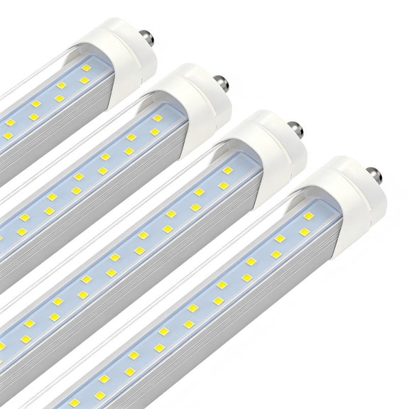 JESLED T8 8ft LED Tube Light Bulbs, Single Pin Fa8 Base, Dual Row 72W 6000K, 4-Pack