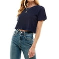 thumbnail image 6 of Women's Boxy Crop Top Round Neck Short Sleeve Casual 100% Cotton Cropped Tee T-Shirt (Medium, Navy), 6 of 9