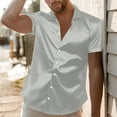thumbnail image 6 of RYRJJ Mens Silk Button Down Shirt Short Sleeve Collared Satin Dress Shirts Summer Party Wedding Prom Shirt(Gray,5XL), 6 of 8