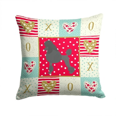 Standard Poodle Love Fabric Decorative Pillow Red