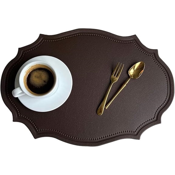 Oval Placemats Set of 4 Faux Leather Placemats Reversible Leather Table Mats Waterproof Non-Slip Easy to Clean Place Mats Suitable for Indoor & Outdoor Use Kitchen Dining Table Decor 12"x18" Brown
