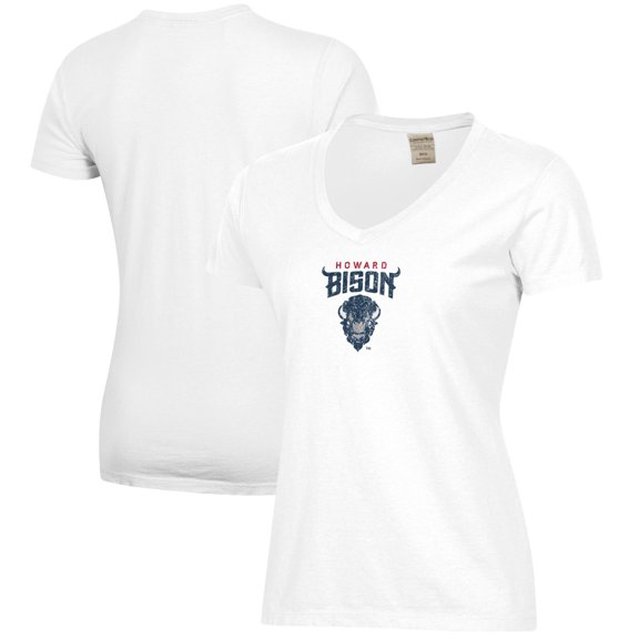 Women's  White Howard Bison Logo Comfort Wash V-Neck T-Shirt