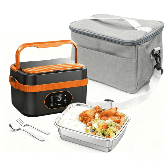 Cordless Electric Lunch Box with Automatic Heating Schedule, 6.3-Cup (1.5L) Portable Food Warmer for Adults, Battery Powered with Removable Divider for Car/Truck/Office & Travel, Gray